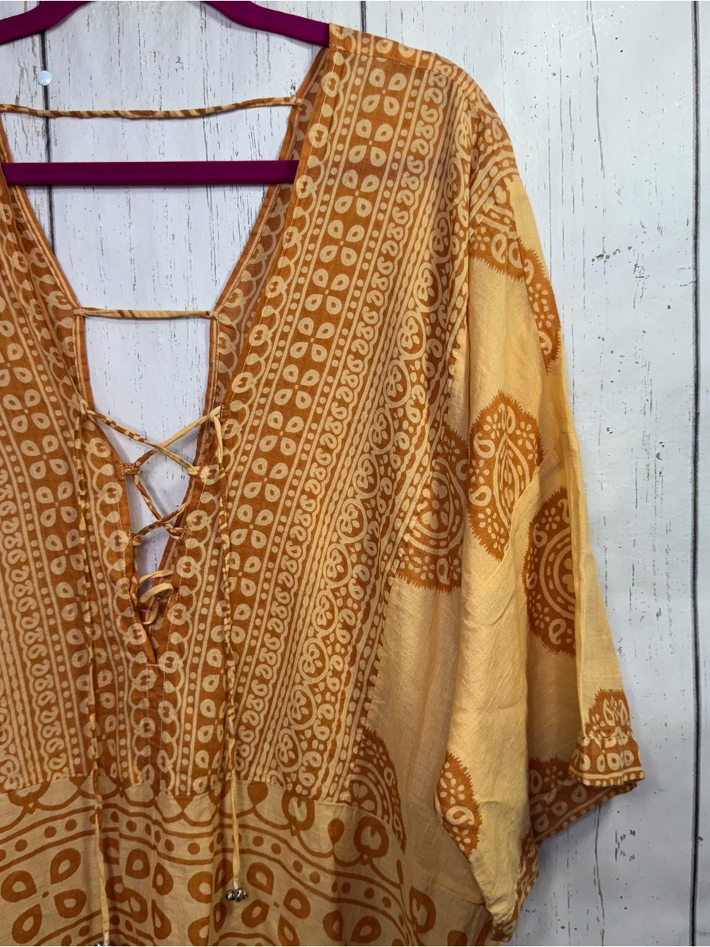 Intimately Free People Mustard Boho Cotton Lace Up Romper Festival Beach Hippie - Picture 4 of 16